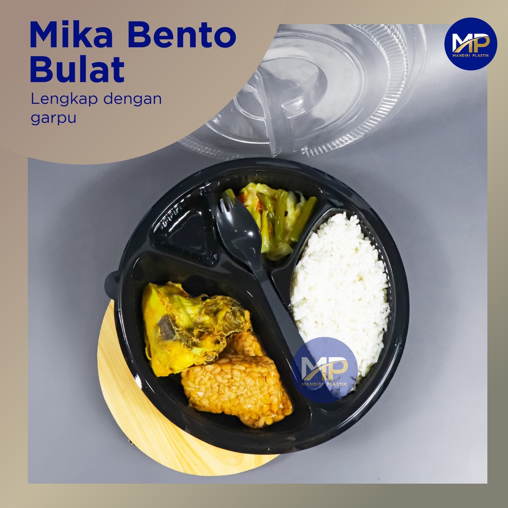 Mika Bento Bulat Sekat 3 / Bento Mangkok / Mika Mangkok Sekat - 25pcs