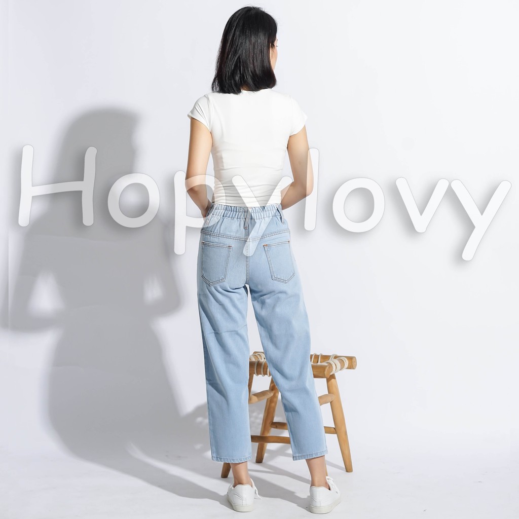 HOPYLOVY - Celana Jeans Boyfriend Wanita Ripped Furing Danita