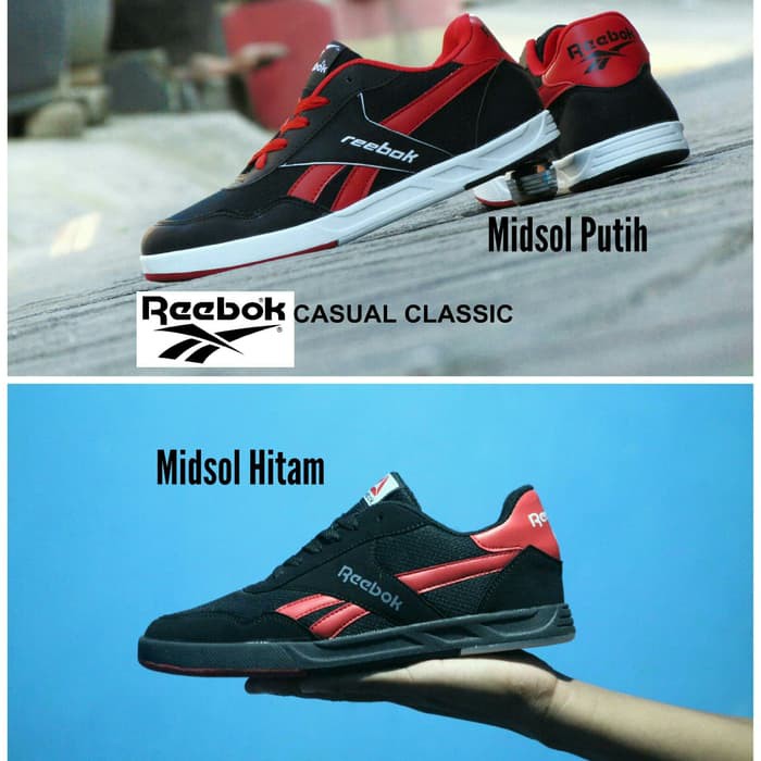 NYAMAN Sepatu Sneakers Reebok Casual Classic Hitam Merah Kets Santai Pria