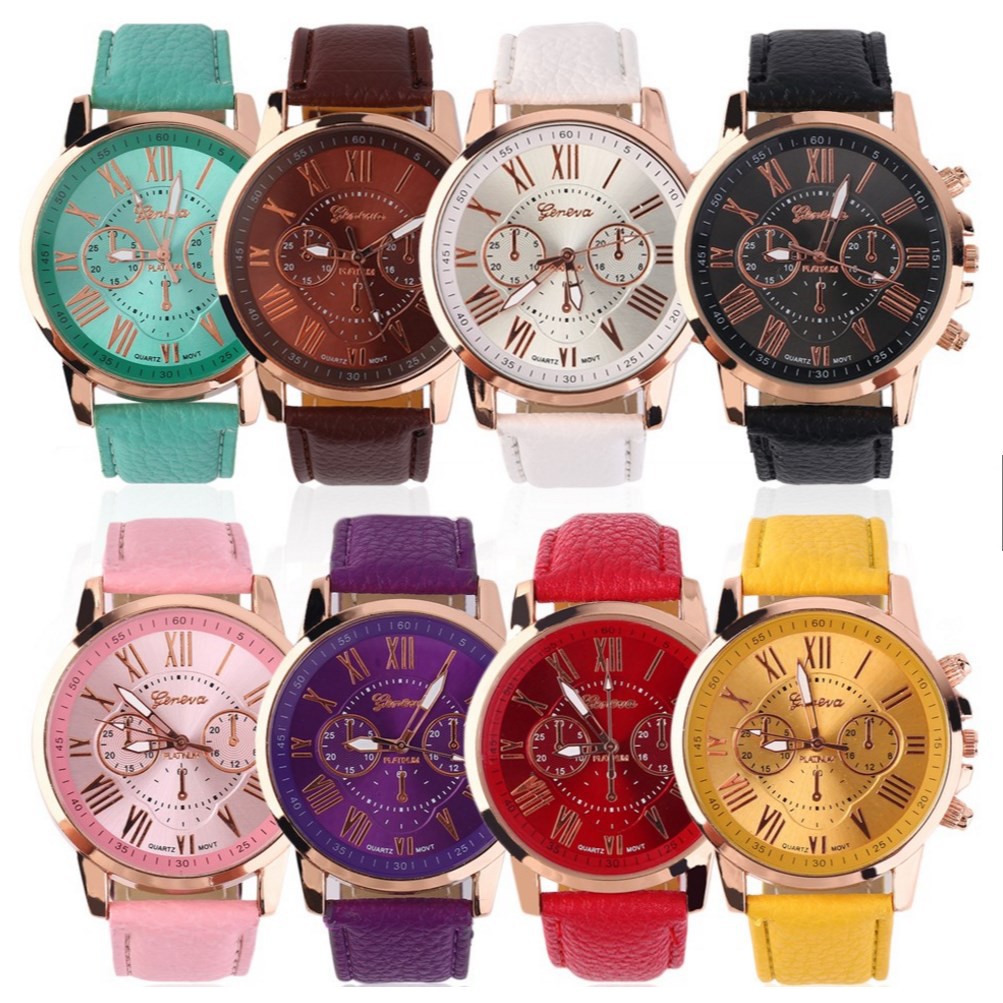 Jam Tangan Wanita Quartz Kulit Faux Angka Romawi Geneva 