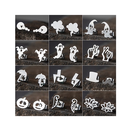 LRC Anting Tusuk Fashion Silver Stainless Steel Halloween Pumpkin Geometric Stud Earrings V83178