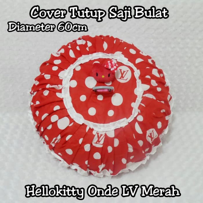 Sarung Cover Tutup Saji Meja Makan Murah bulat LV Louis Vuitton LV merah