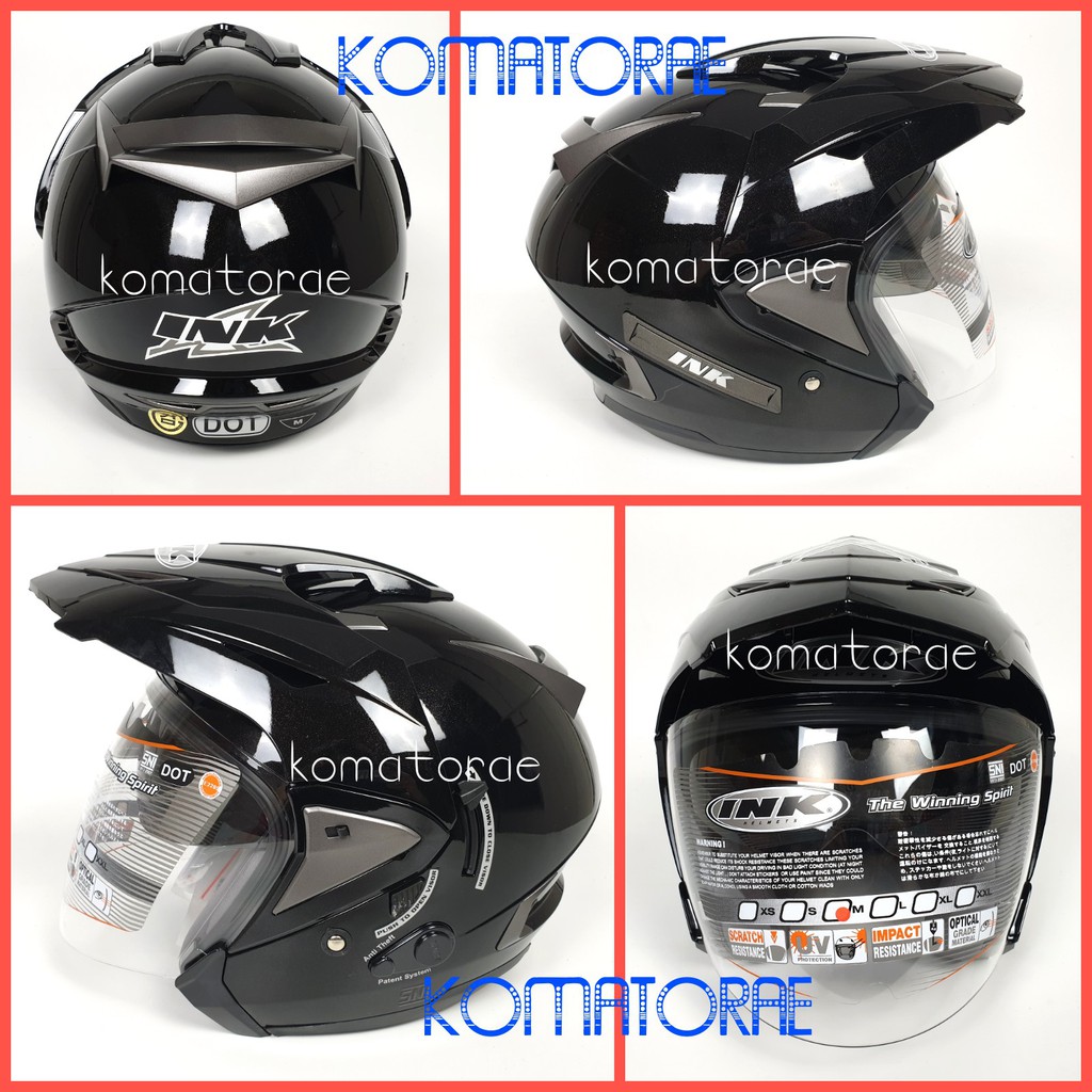 HELM INK TI MAX SOLID BLACK DOUBLE VISOR HALF FACE