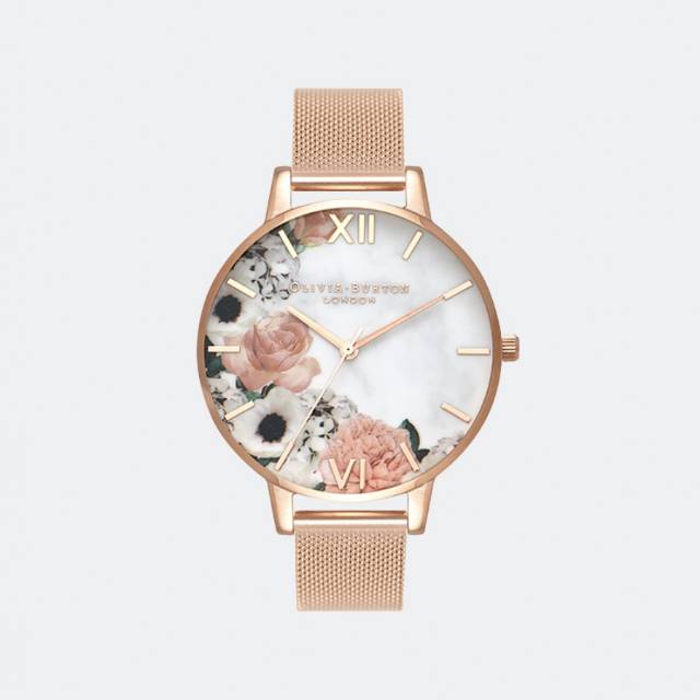 Promo Olivia Burton Marble Florals Rosegold Mesh YzbRNyUGALaoX