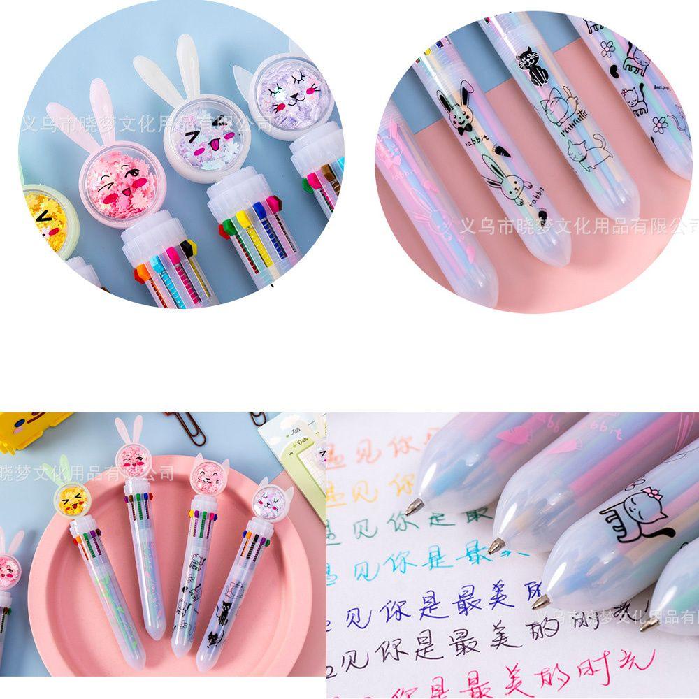 Populer 1PC Pulpen Bolpoin Multicolor Gift Pen Sekolah 10warna Alat Tulis Kantor