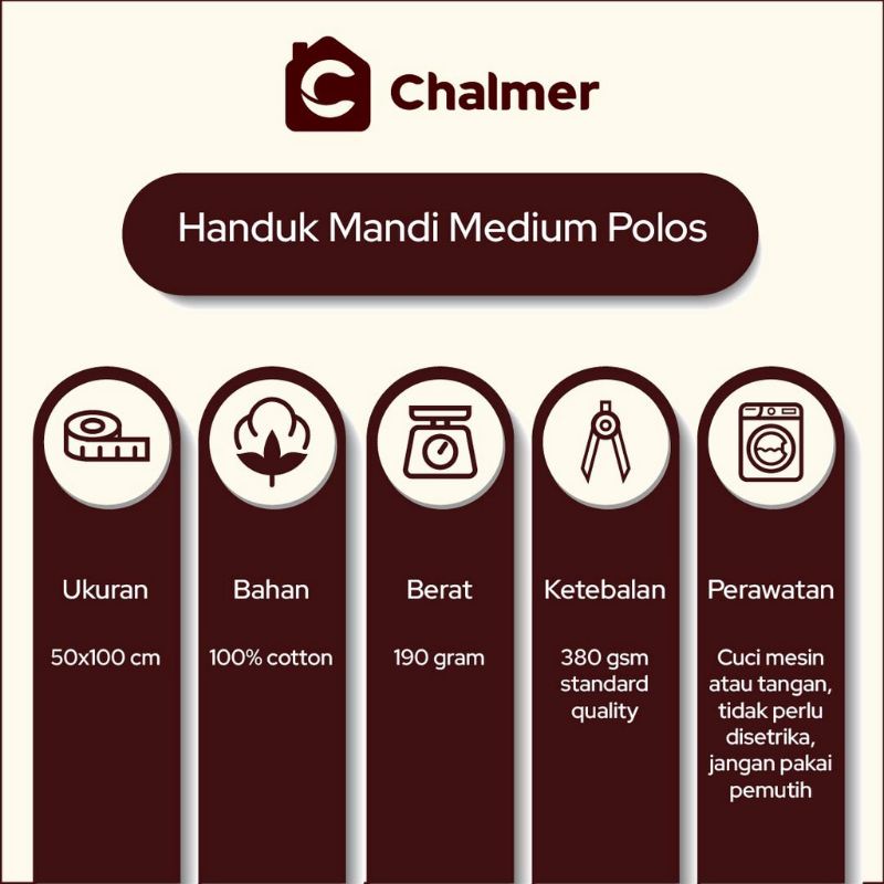 Handuk Mandi CHALMER tanggung uk 50 50x100 cm Handuk Mandi Premium White Bath Towel Handuk Putih Hotel