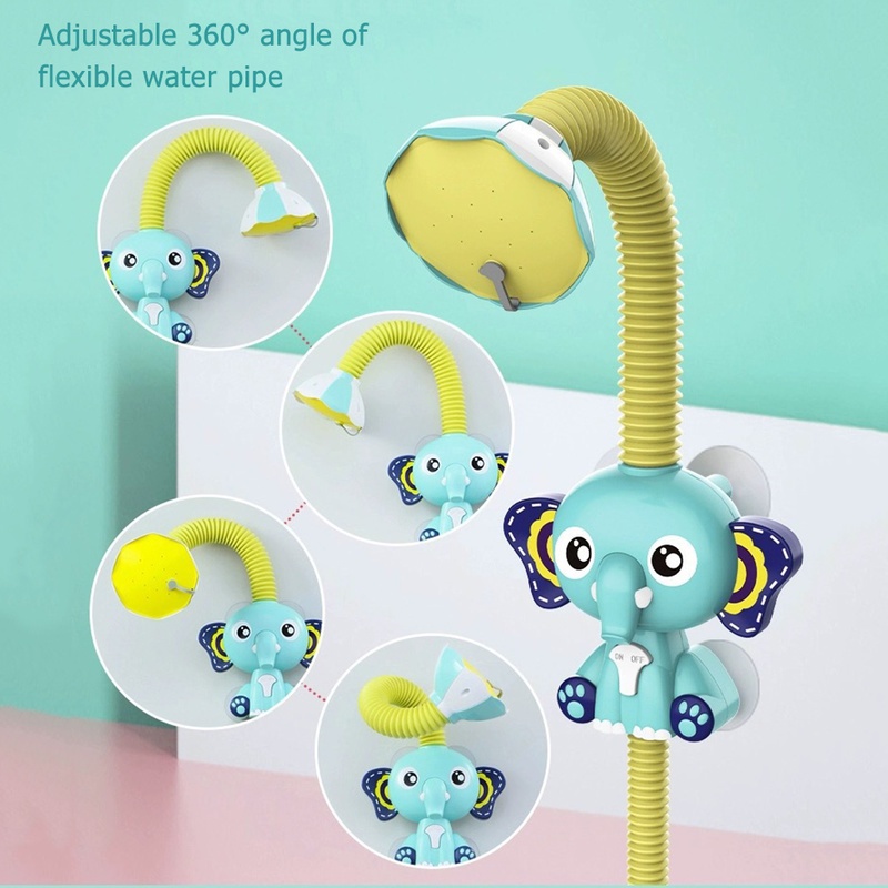 Mainan Mandi Bayi / Anak Bentuk Gajah Elektrik Dapat Berputar 360 Derajat° Mainan Semprotan Air Sirkulasi Adjustable Dengan Suction Cup Untuk Kamar Mandi Anak