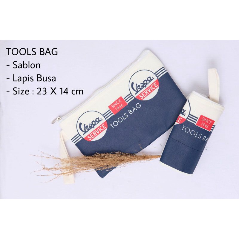 Tools Bag tas kunci busi motor vespa dompet busa anti getarBahan Kain blacu sablon sleting besi ukur