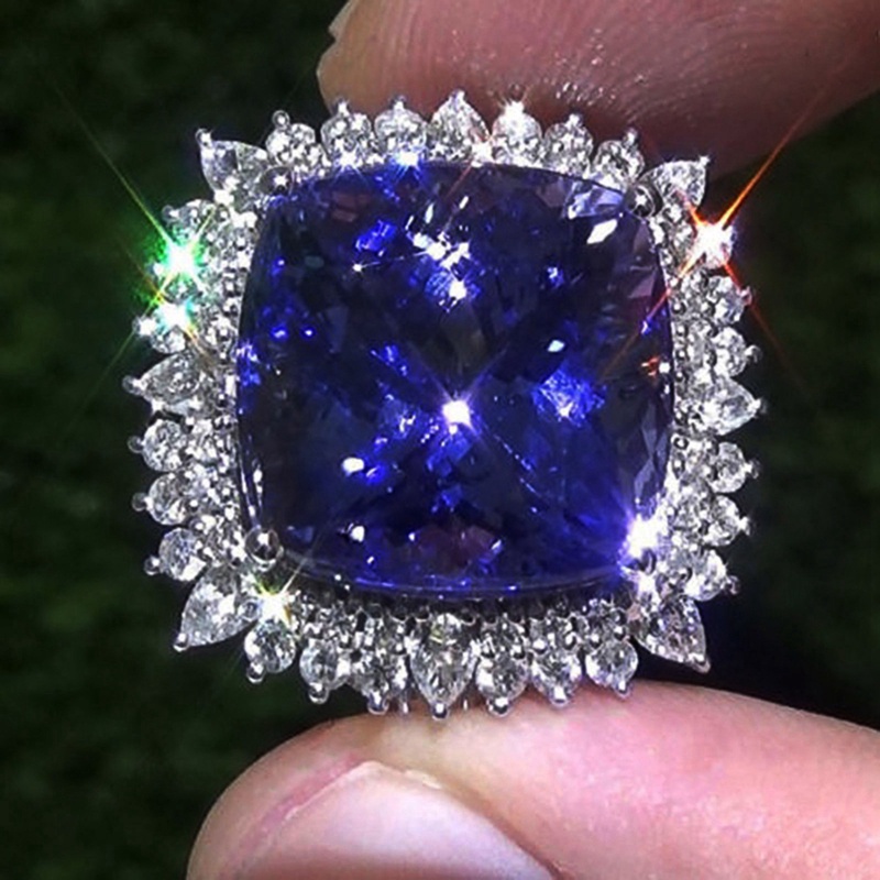 Cincin Wanita Hias Cubic Zirconia Warna Biru Untuk Pesta / Anniversary