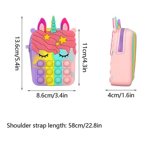 BLB Kids Tas Pop It Unicorn Kuda Poni Selempang Anak Rubber Gelembung Rainbow Pop It Unicorn Wallet Cross Bag Relieve Stress Children Fashion Bag