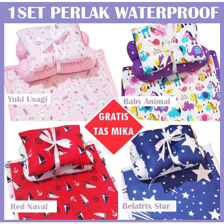 1SET PERLAK BAYI WATERPROOF perlak bayi anti rembes bantal peyang guling PACKING TAS MIKA