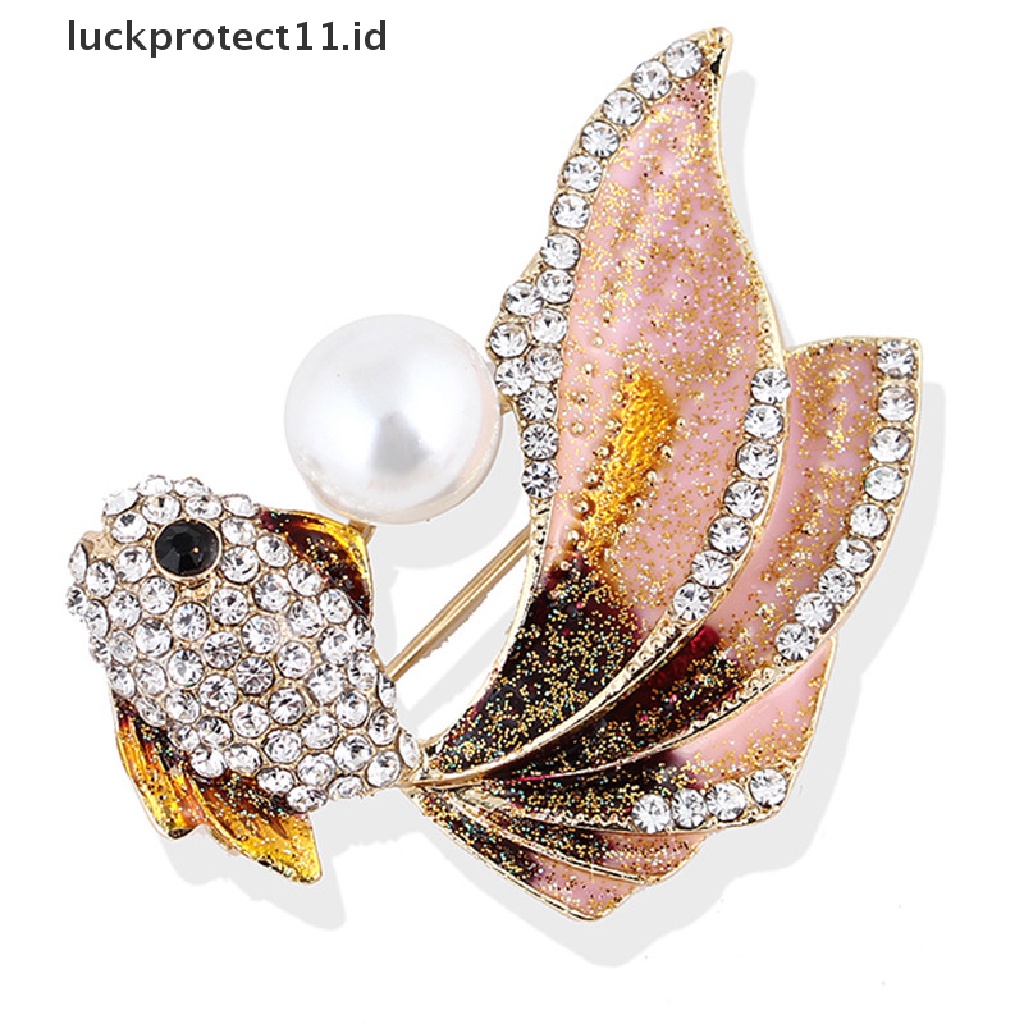 &lt; Luckprotect11. &lt; LuckproteksiBros Pin Enamel Desain Ikan Mas Hias Kristal Berlian Imitasi Untuk Wanita