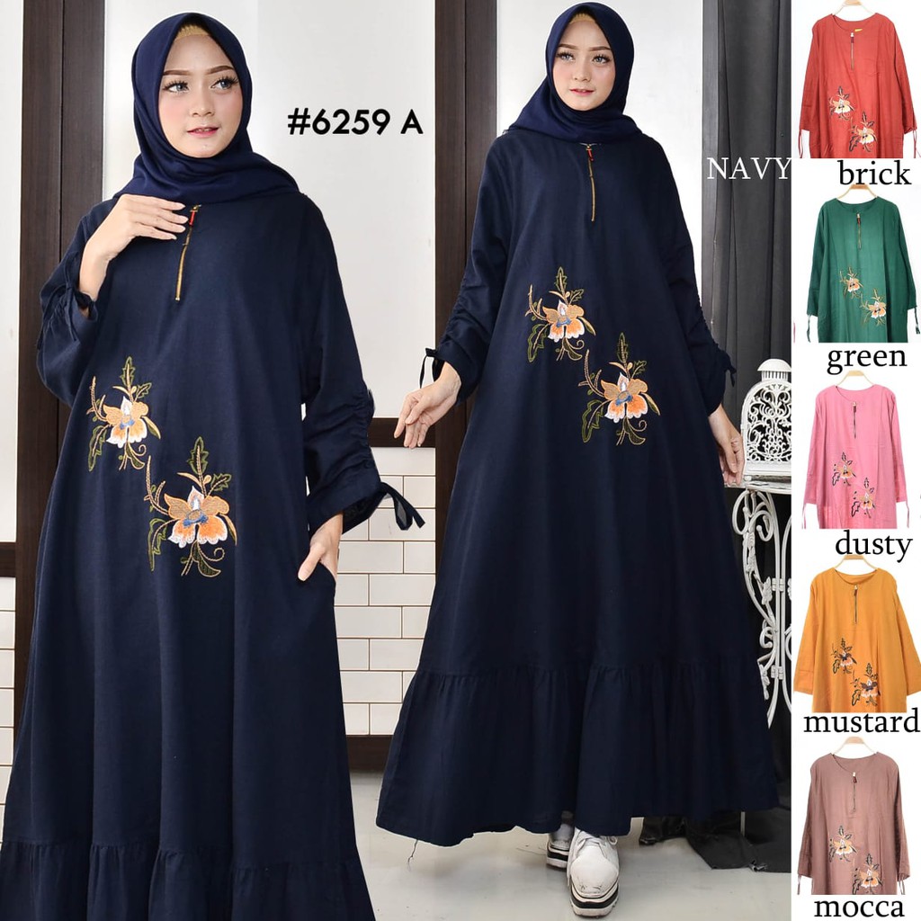 GAMIS JUMBO.GAMIS MURAH.GLD FLO. REAL PICT. GAMIS JUMBO BORDIR.LD 122 CM.BAHAN KATUN LINEN IMPORT