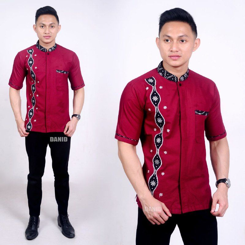 Baju Koko Kemeja Kemko Bordir Lengan Pendek Taqwa Hem Katun Pria Murah