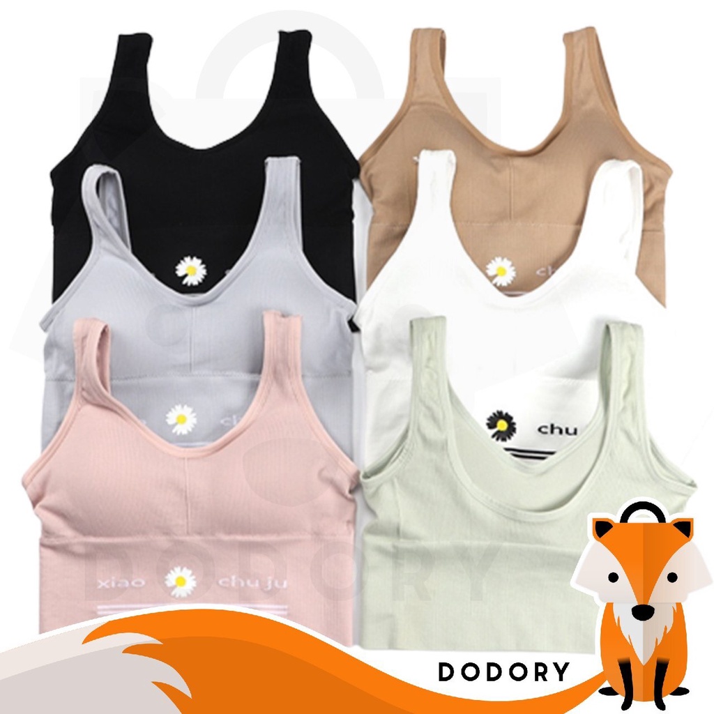 DODORY BRA532 Bra Tanpa Kawat Pakaian Dalam Wanita Polos Motif Bunga Tali Tanktop Crop Bra Olahraga Sportbra Gym