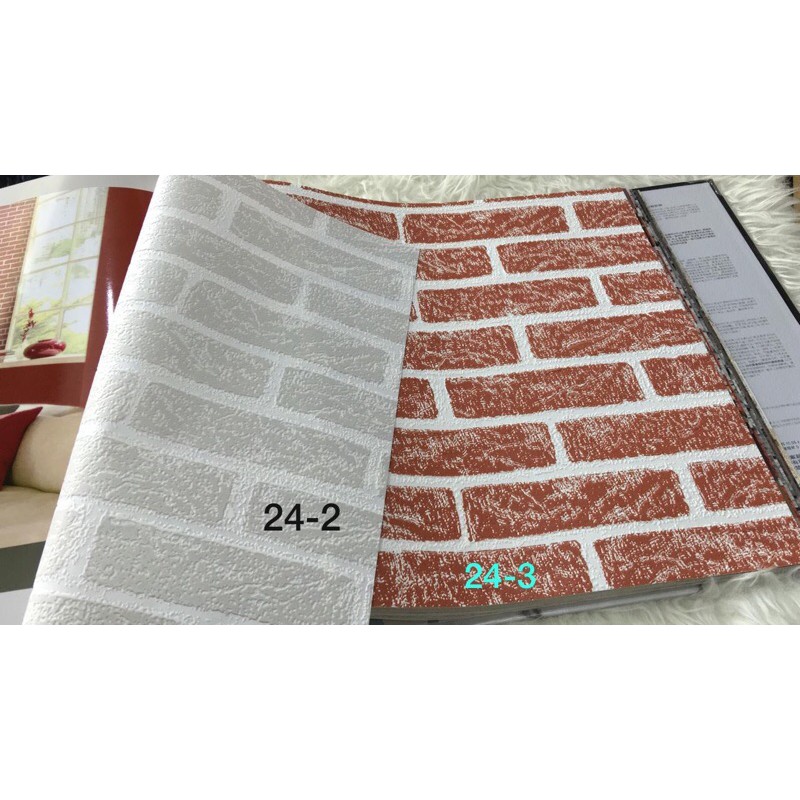 Wallpaper Dinding Motif Batu Bata 3D Berserat Merah Putih