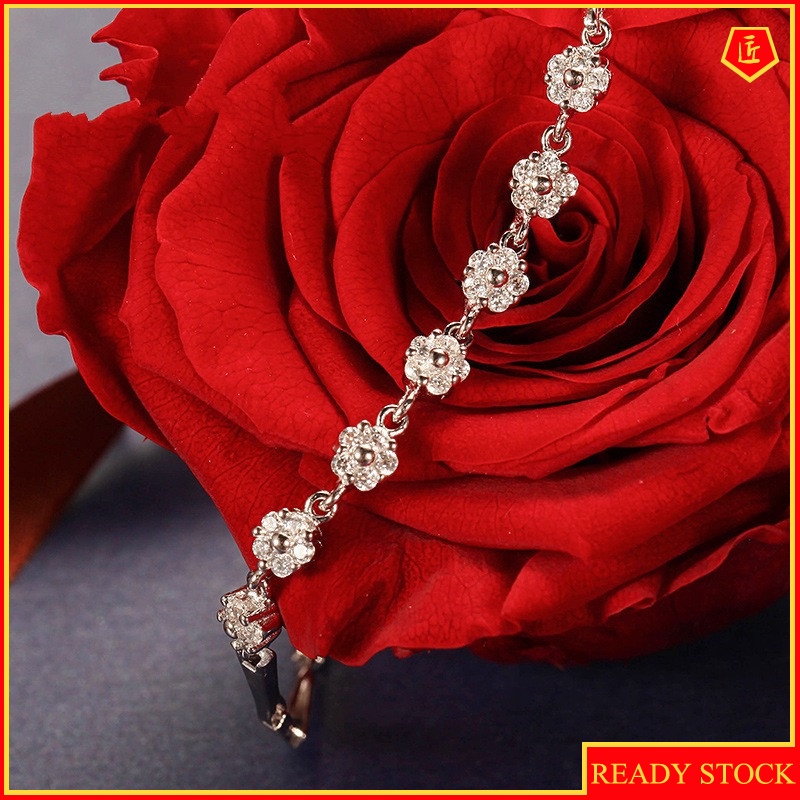 [Ready Stock]925 Silver Seven Flower Diamond Bracelet Simple Fashion