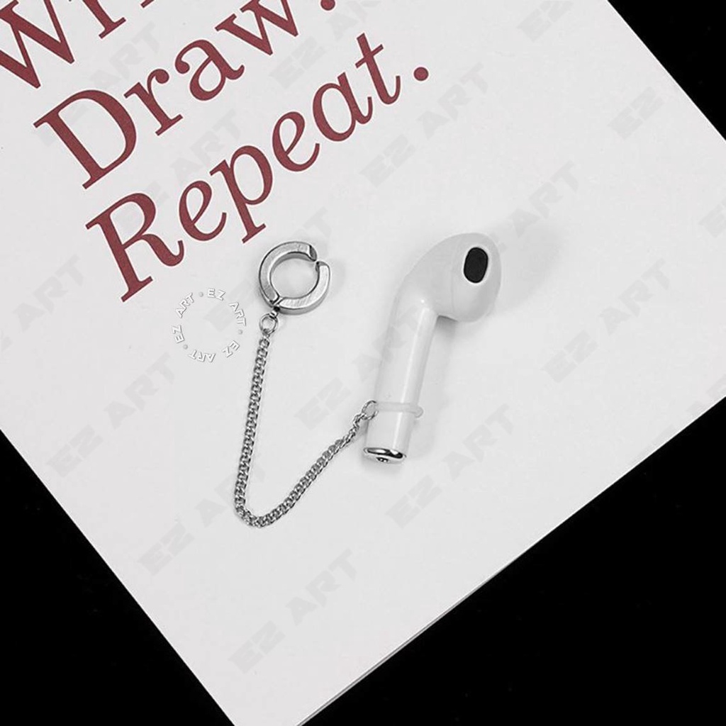 EZPOD ANTING ANTI-HILANG EARPHONE AIRPOD GAYA KOREA KPOP BTS JEPIT TANPA TINDIK PRIA WANITA HITAM SILVER