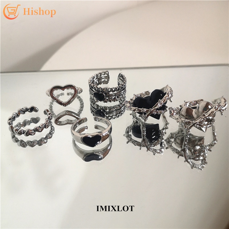 Cincin Bentuk Hati Adjustable Warna Silver Gaya Punk Untuk Wanita