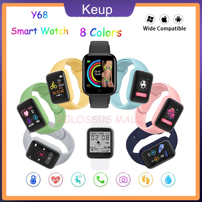 SMARTWATCH D20 Y68M Macaron Jam Tangan Pria Wanita Digital Smart watch Bluetooth WATCH