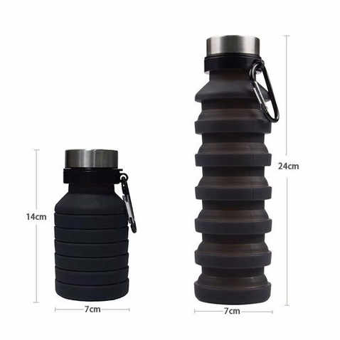 Botol Minum Lipat Spiral 550ml Traveling Sport Sekolah Olahraga Gym Botol Silikon Bisa Dilipat Dan Digantung FOLDABLE Water Bottle Silicone