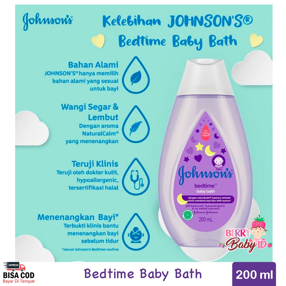 Johnson's Bedtime Baby Bath Sabun Cair Bayi 200 ml Johnsons Berry Mart