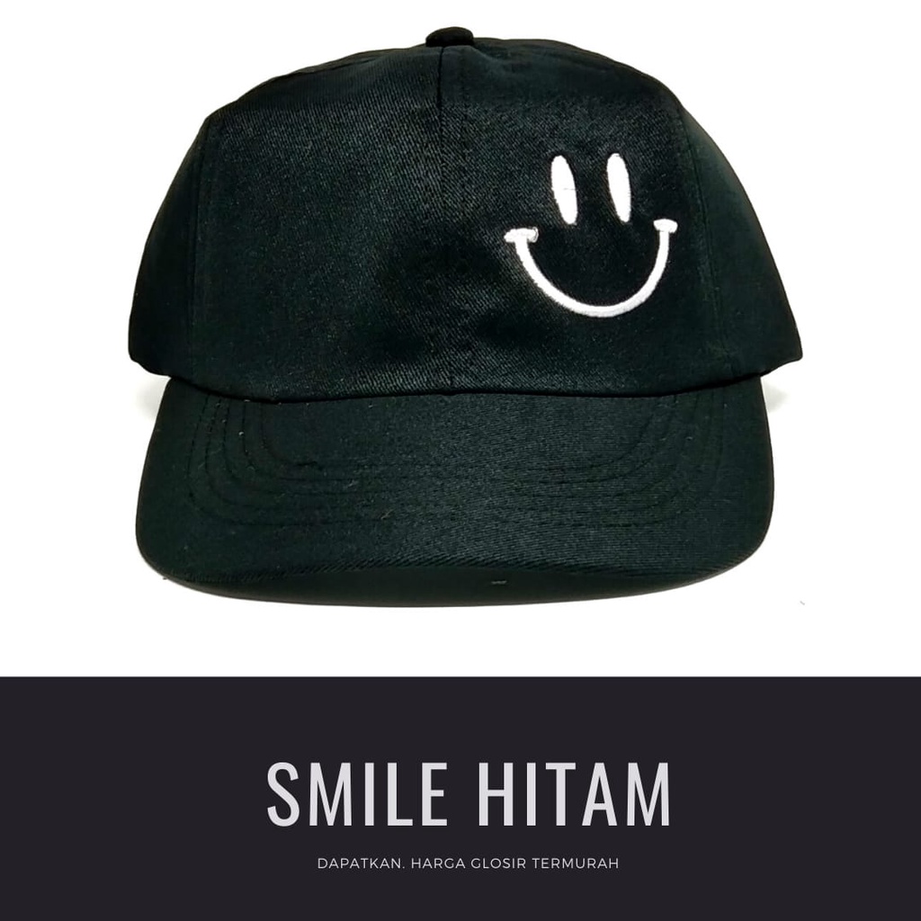 Termurah Topi baseball / garis tiga / challange / reclusive / kaktus / smile / pesawat kertas / yours / brotosaurus dino / daun kecil rasta / pohon kelapa  ring premium dan pertamax pria wanita kpop korea-smile hitam