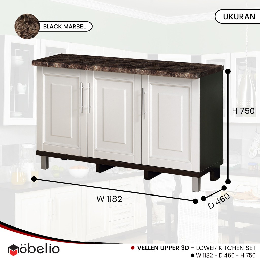 MOBELIO - VELLEN Kitchen Set Atas Bawah 2 dan 3 Pintu  Dark Scandinavian Elegan Minimalis