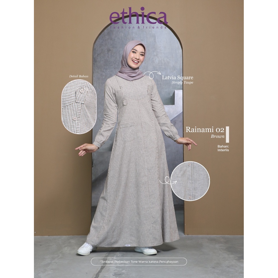 Ethica - Gamis Wanita - Rainami 02 - Brown - Grey - Maple Sugar