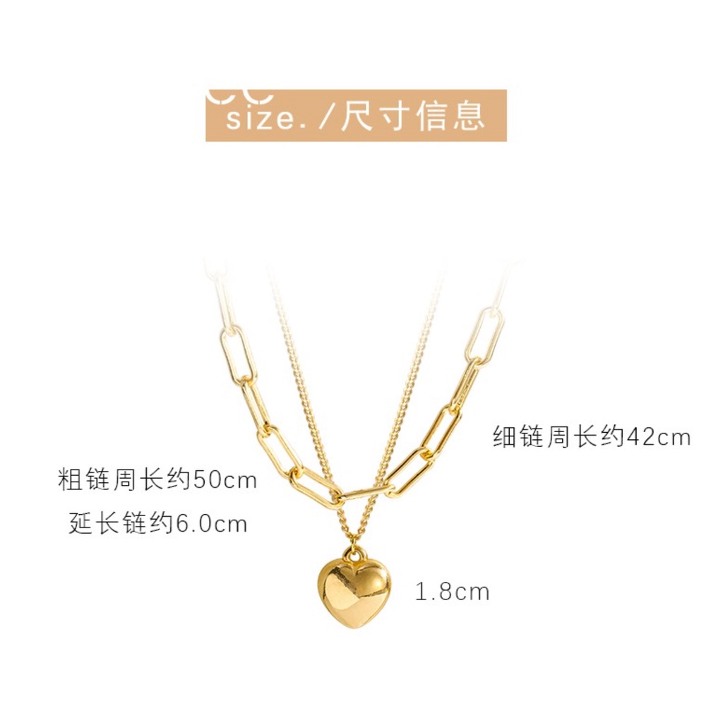 KALUNG RANTAI CHOCKER GAYA FASHION KOREA HIP HOP TITANIUM WARNA GOLD ROSEGOLD SILVER A IMPOR DOUBLE CHAIN WITH HEART LOVE