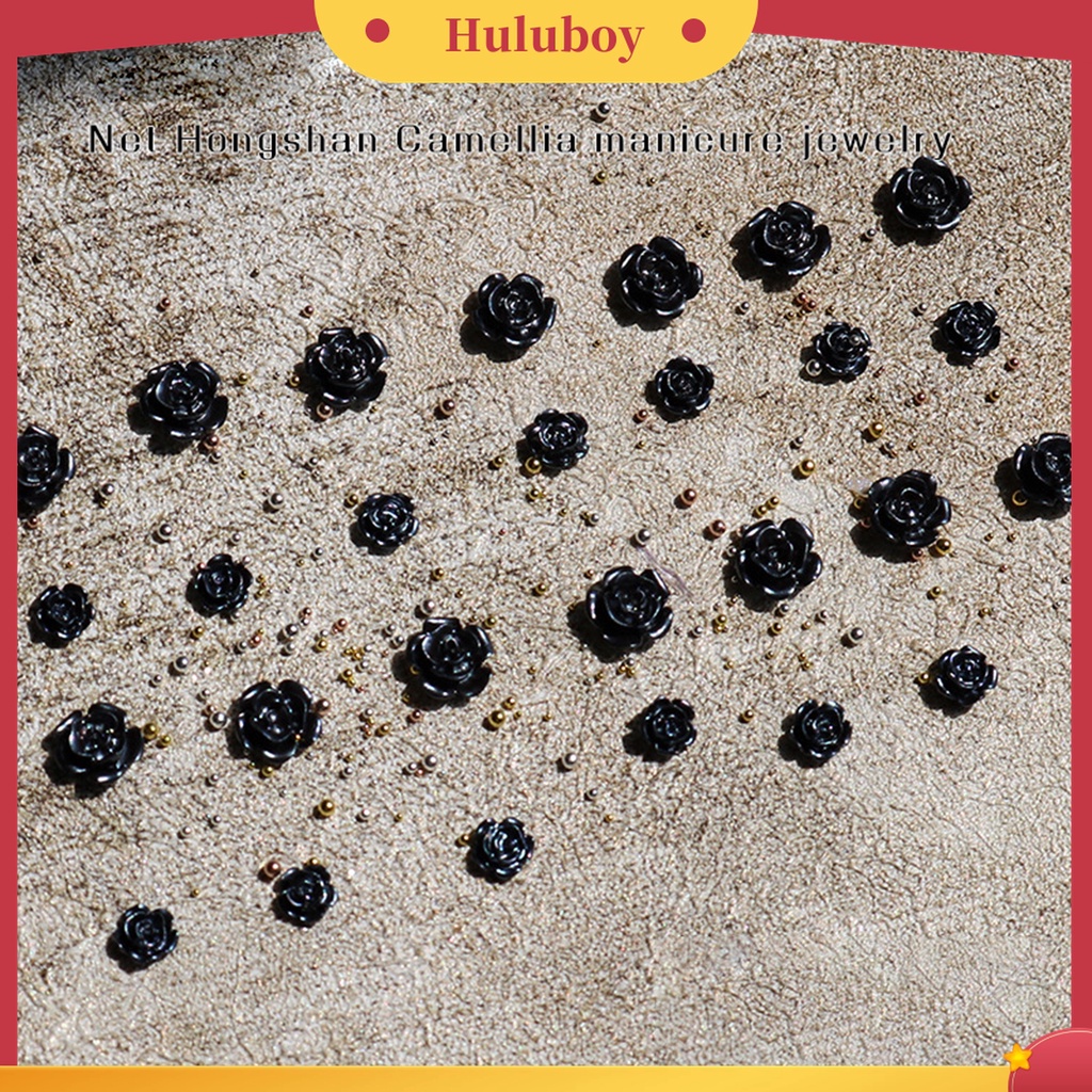 Huluboy Huluboy♡ 50pcs / Kantong Ornamen Bunga Camellia Hitam Tiga Dimensi Untuk Dekorasi Kuku Wanita