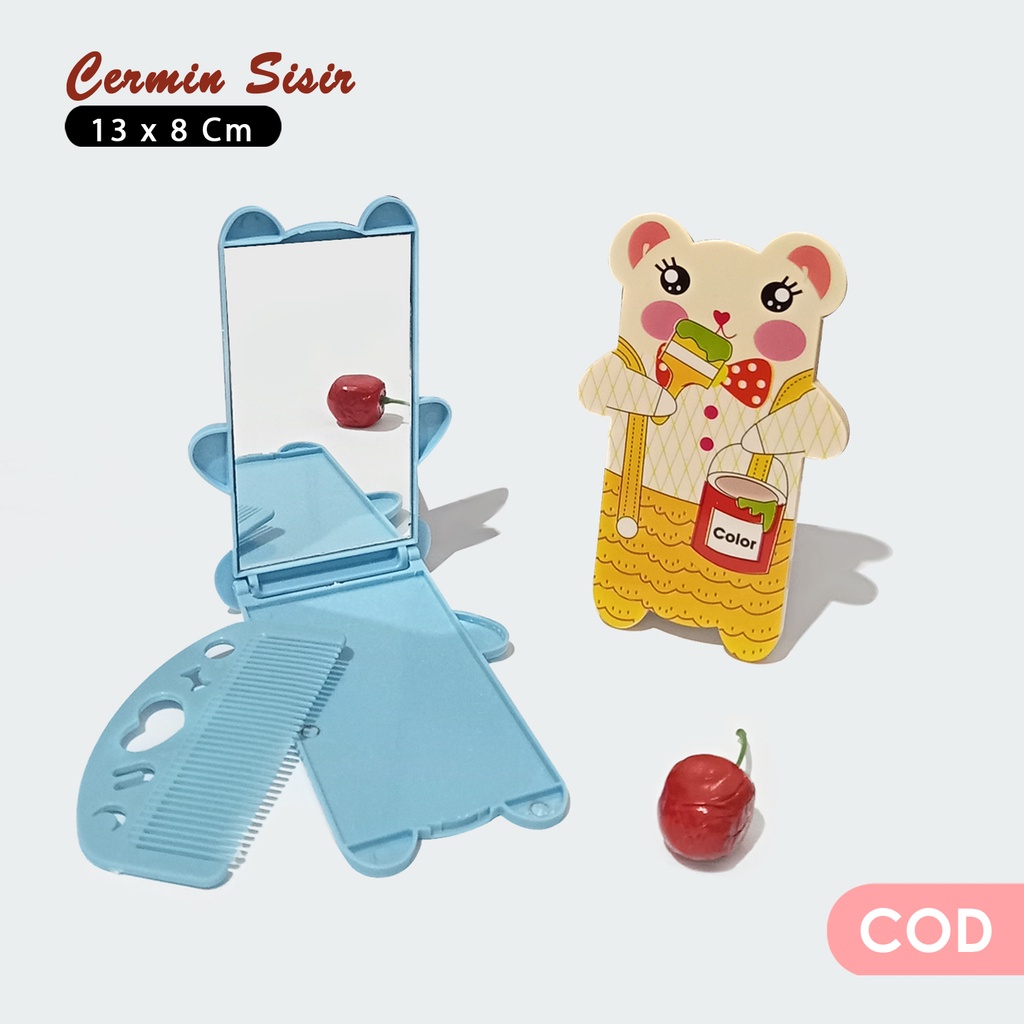 Cermin mini motif bear cermin lipat cermin sisir lucu terbaru