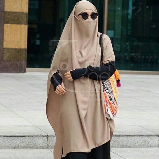 FRENCH KHIMAR SIMPLY AL JENNA ORI WARNA KHAKI (PRELOVED)