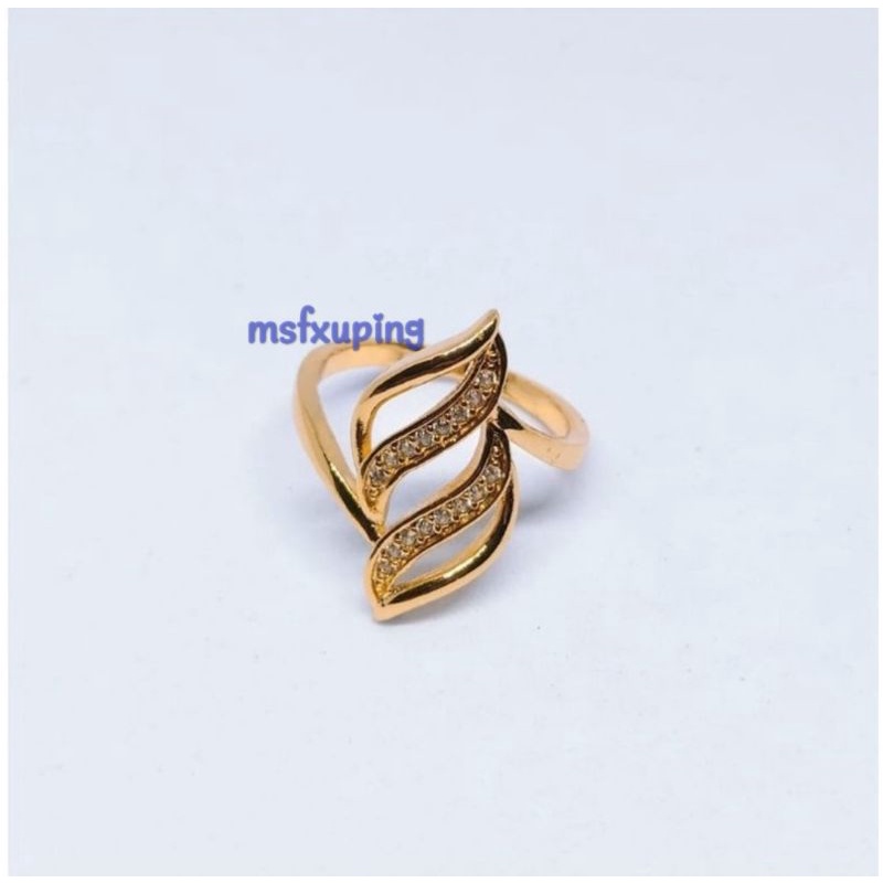 Cincin dewasa gold permata motif daun perhiasan wanita