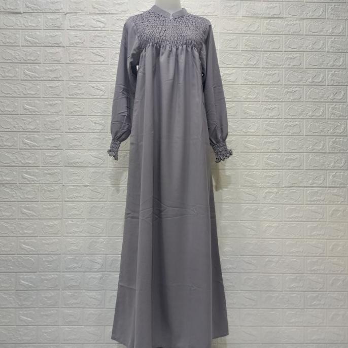 gamis muslim wanita model smoc warna abu silver