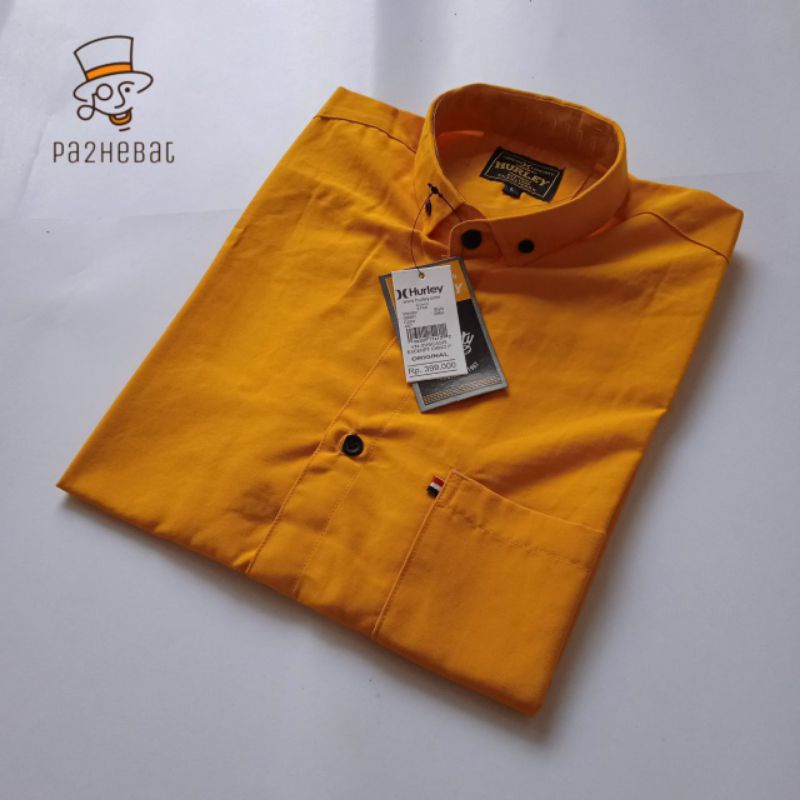 Kemeja pria lengan pendek poplin kuning mustard