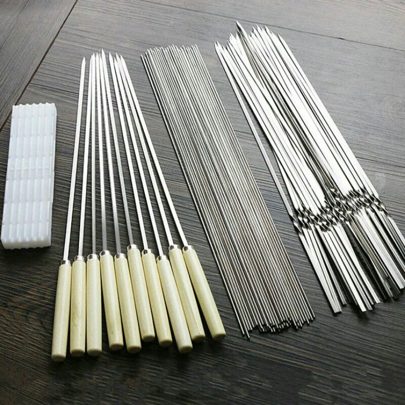 Alat Tusuk Sate Dengan Gagang Barbeque Stainless Steel Tools 50 Pcs Miao 478