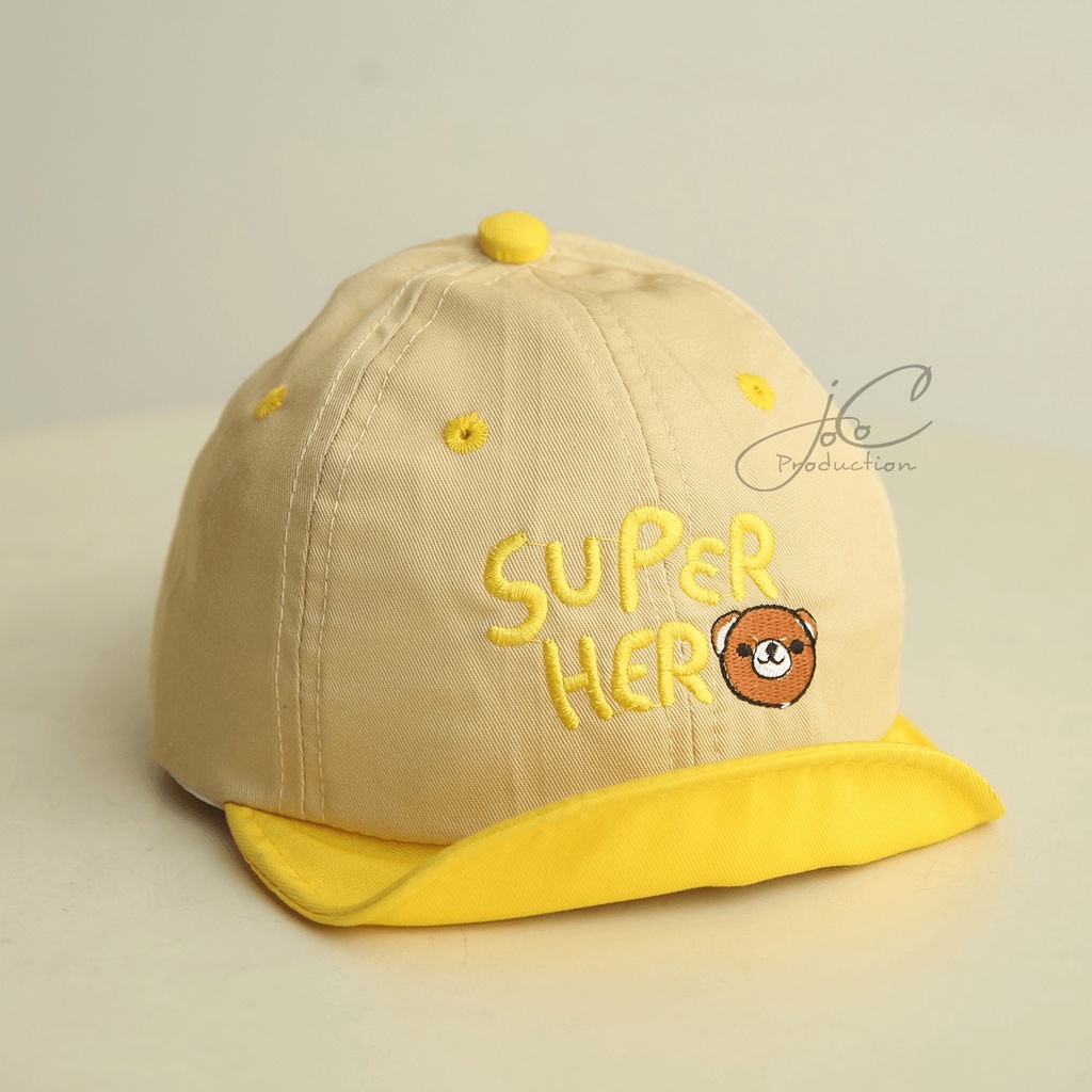 Jocoproduction - Topi Fashion Anak - Bayi Laki-laki & Perempuan Motif Super Hero Bear Pet Cute Unisex Bordir-Kuning