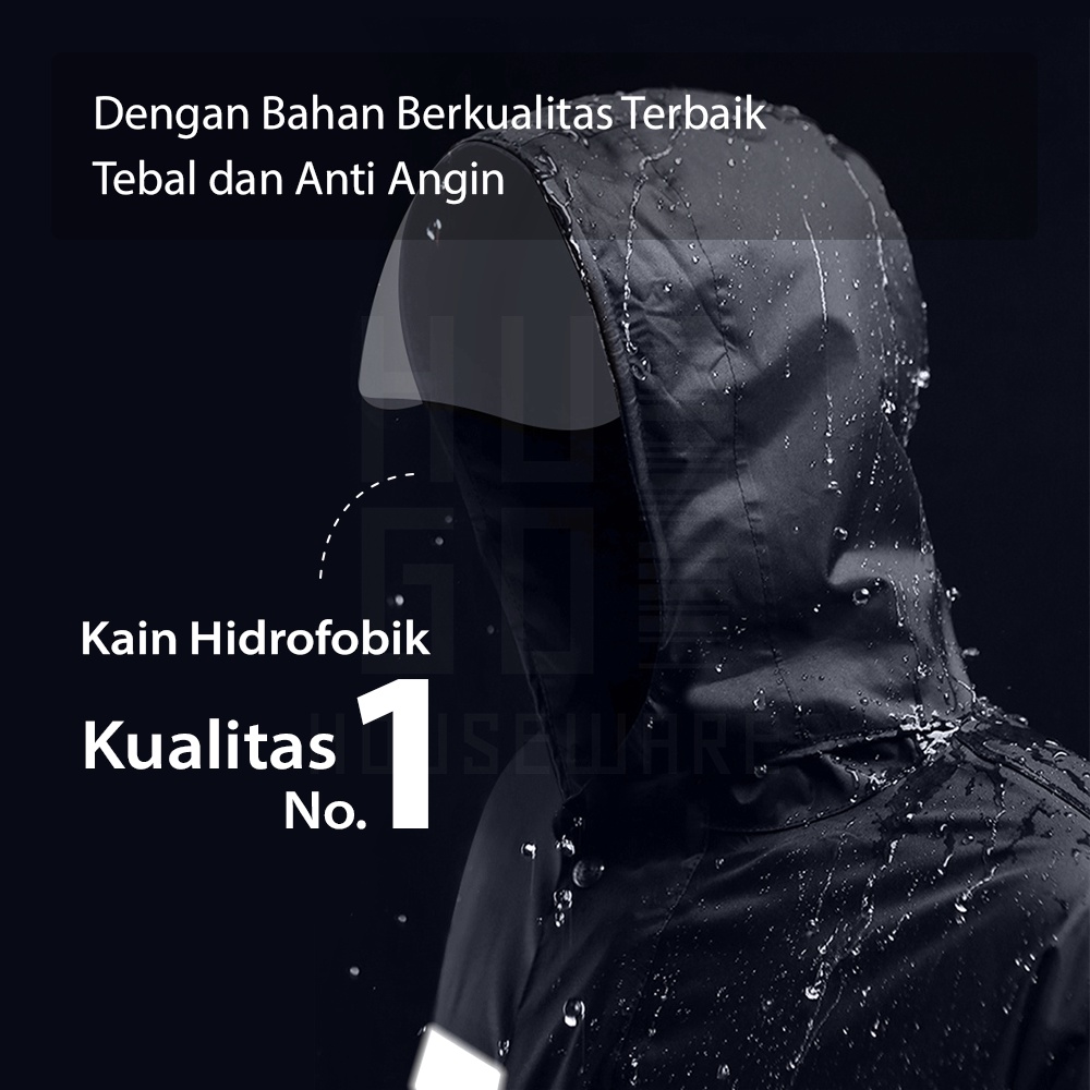 Jas Hujan Setelan Premium All Size Pria Wanita Tebal Anti Angin HUGO