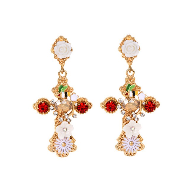 LRC Anting Tusuk Fashion Gold Alloy Diamond Insect Cross Stud Earrings F91835