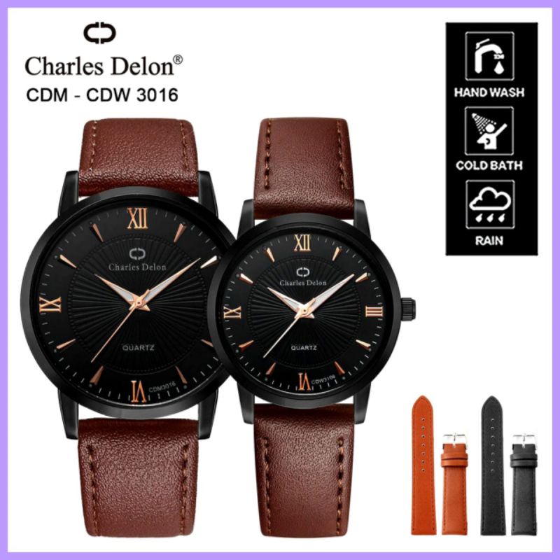 Jam couple charles delon water resistance original harga sepasang free box + batree cadangan SALE !!