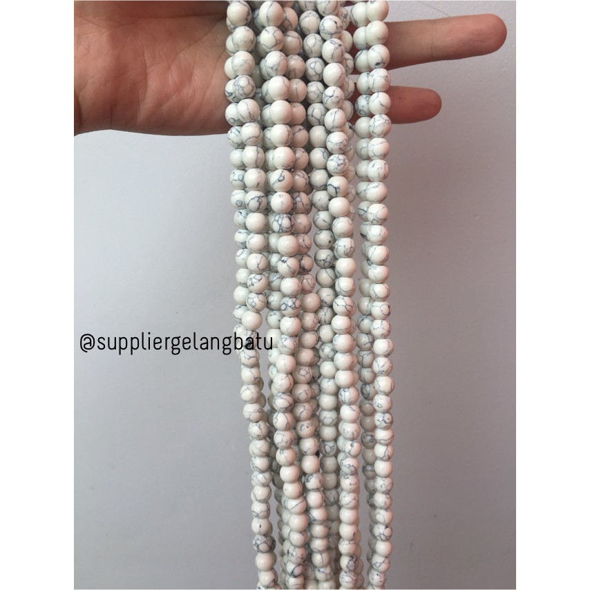 bahan white pirus 8mm natural phyrus aksesoris gelang kalung howlite renceng akik zamrud doff matte