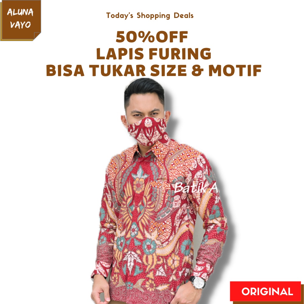 Baju Kemeja Kameja Atasan Hem Pakaian Batik Pria Lengan Panjang Kekinian Set Abu Aluna Ungu Original