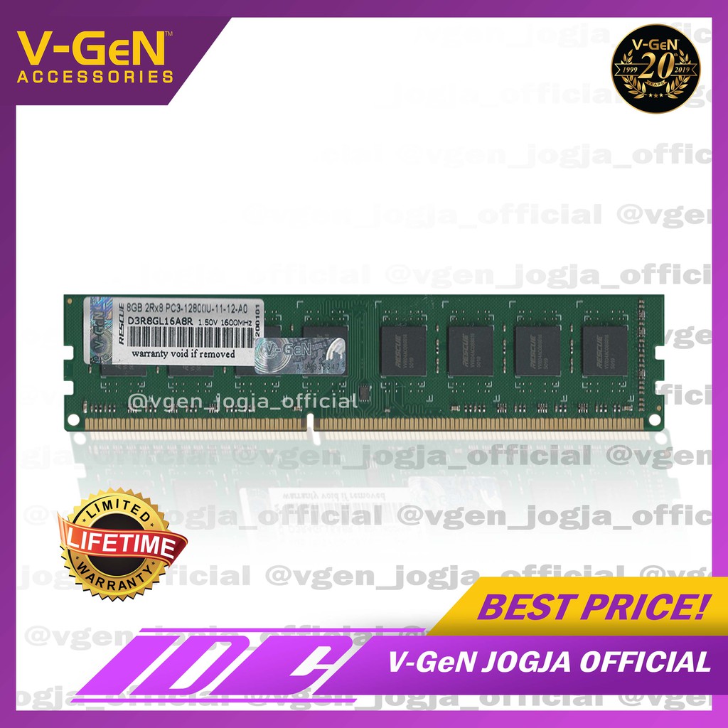 RAM DDR3 RESCUE LONG - DIMM V-GeN 2GB - 8GB PC-12800 1600MHz GARANSI RESMI