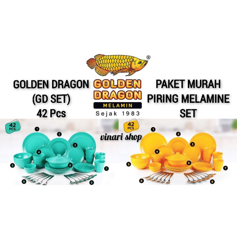 (PAKET MURAH 42 PCS) GD SET 1 Dari Golden Dragon/Piring Melamin Set