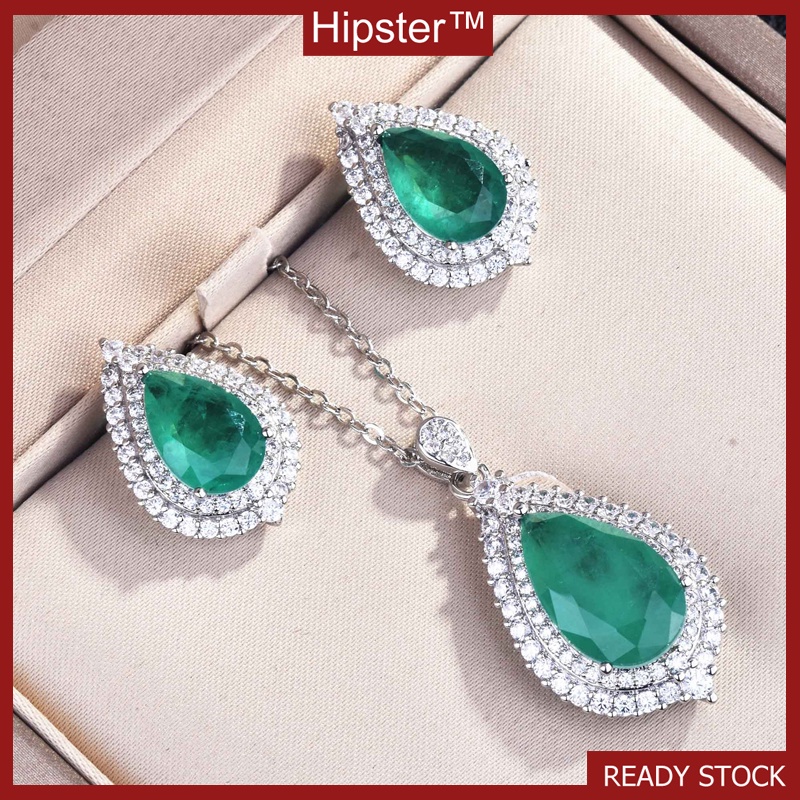 High Texture Emerald Pendant Earings Set