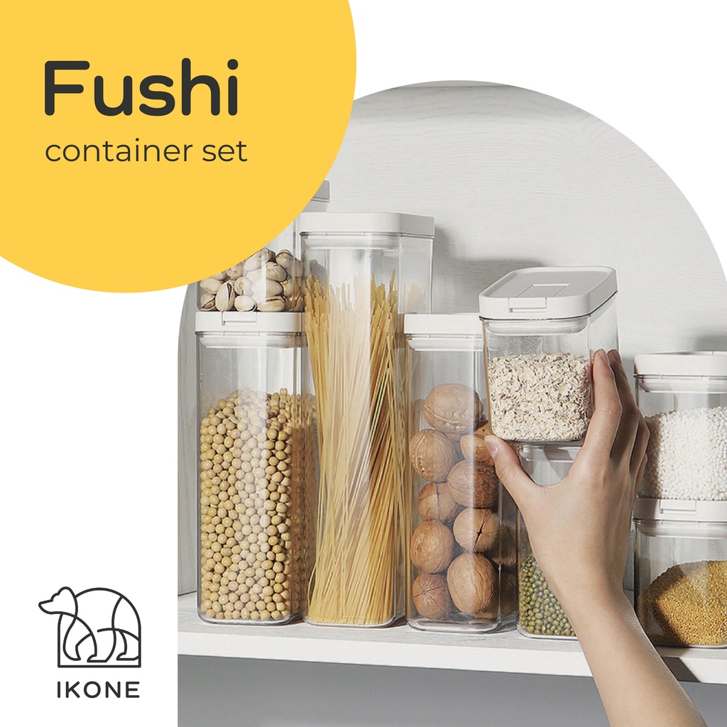 【IKONE】FUSHI Toples Kedap Udara Putih Food Container Toples Kotak Bening Toples Spaghetti Kotak Penyimpanan Makanan Dapur Kulkas SIlicone Anti Bocor