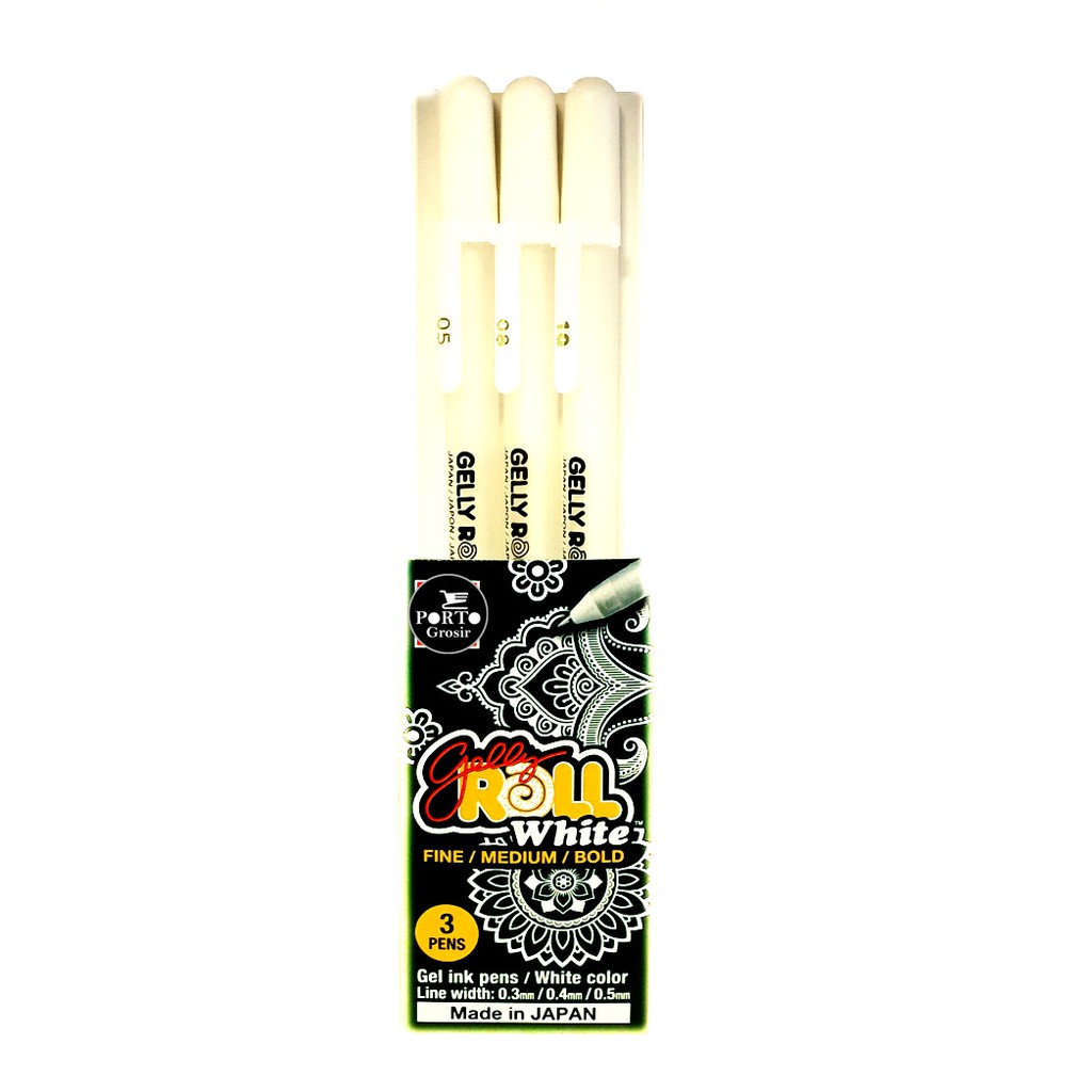

Sakura Gelly Roll White Pen Set 3 Gel ink Pens Bolpen Gel Tinta Putih