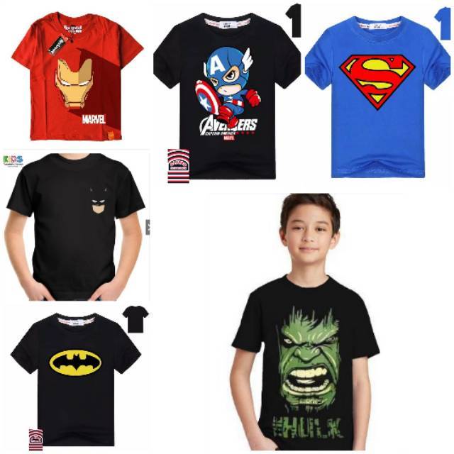 Kaos anak distro grosir hulk captain america Batman logo kartun hulk