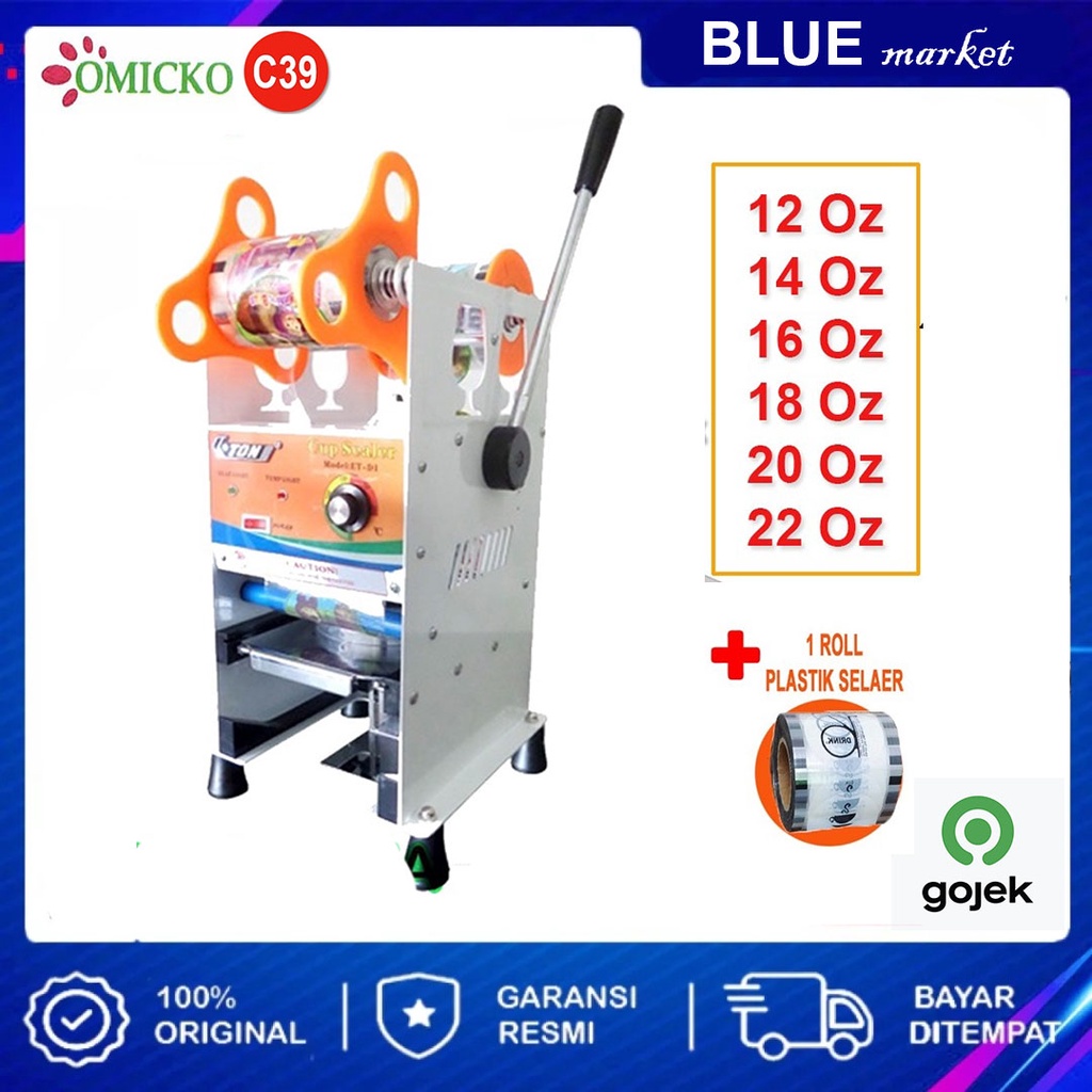 Mesin Cup Sealer C39 PUTIH 12 - 22 Oz - Gelas Tinggi Jumbo Plastik Alat Press+LID SEALER